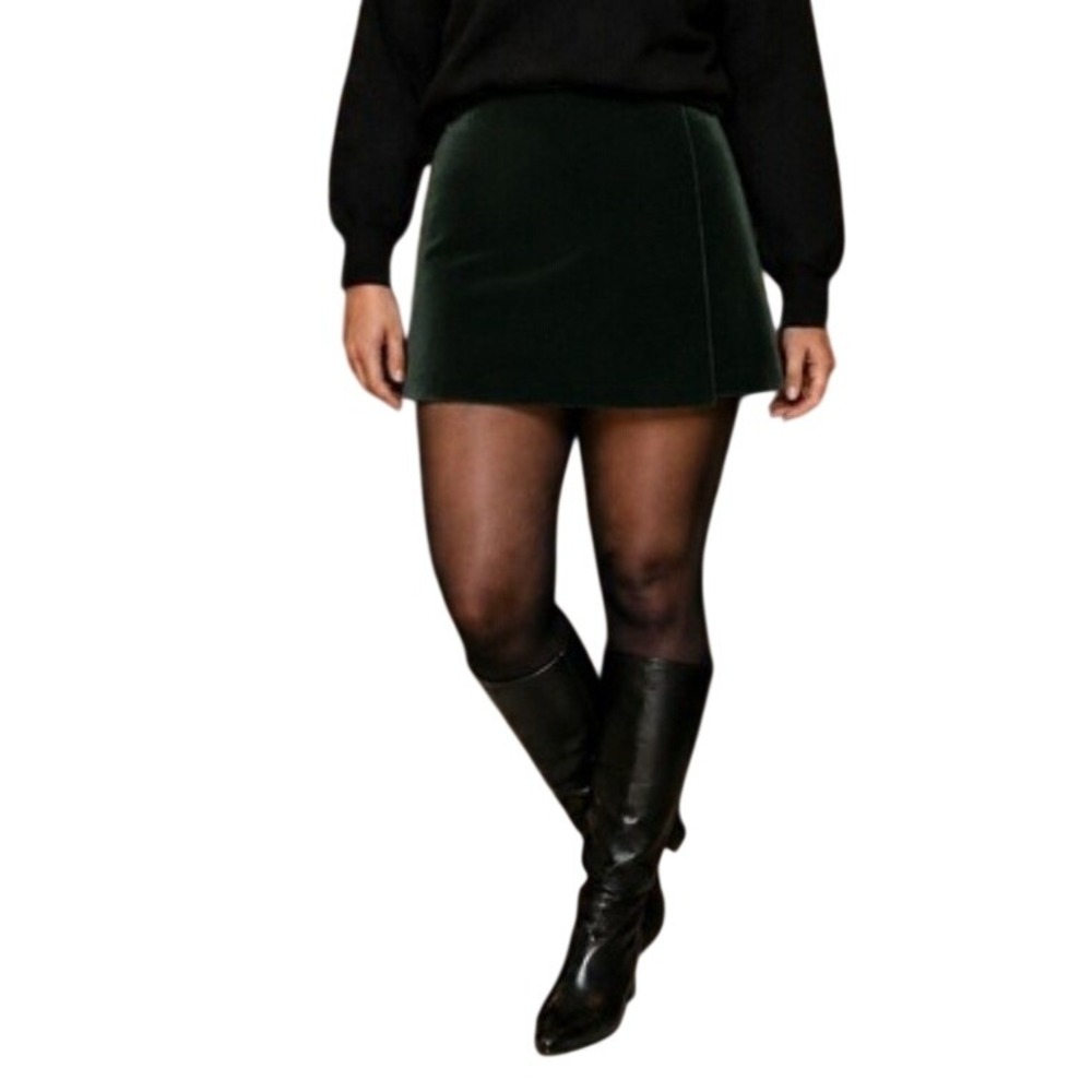 J Crew Velvet Wrap Mini Skirt Dark Forest Green Italian Festive Holiday Large 12
